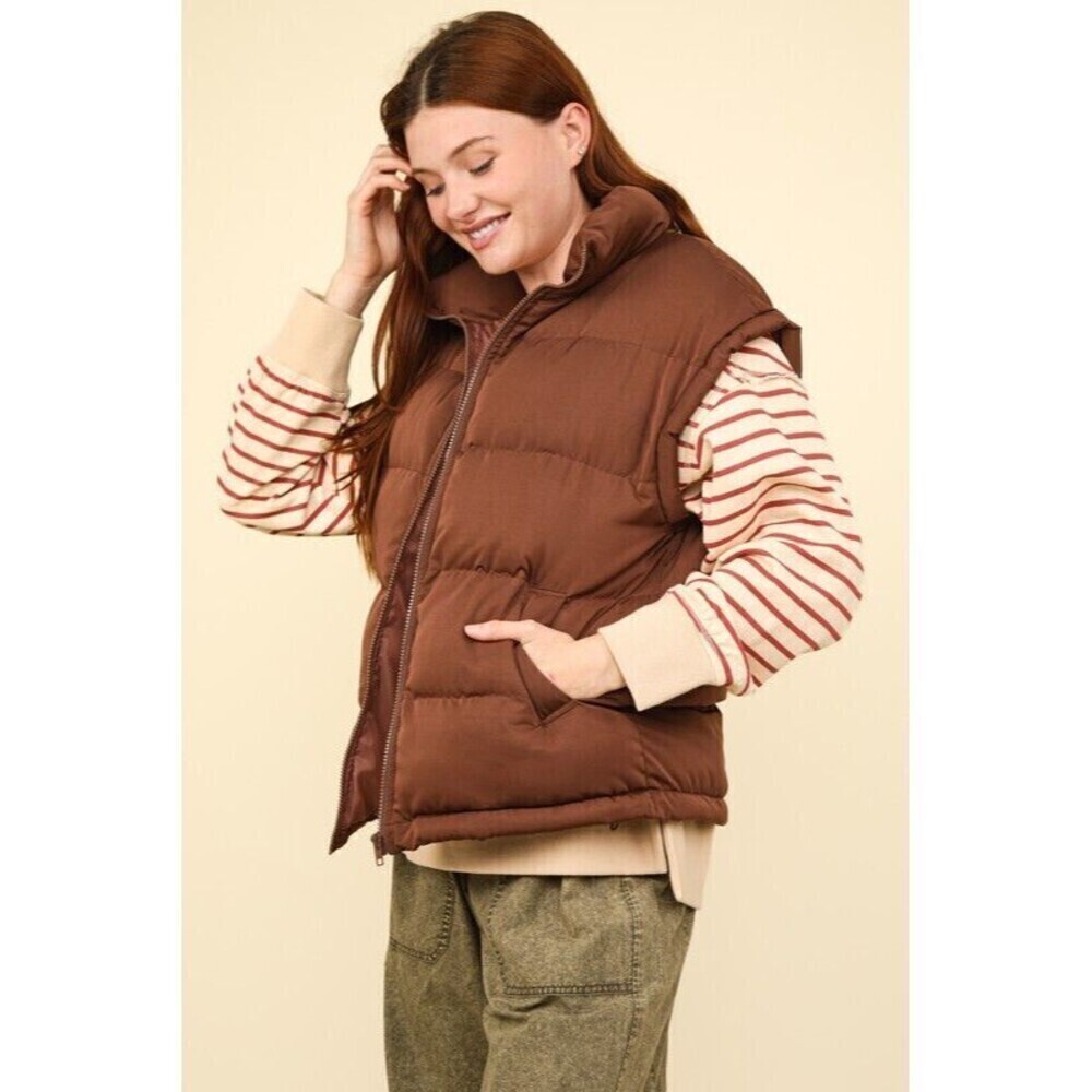 High Neck Casual Comfy Puffer Vest - Picture 3 of 4